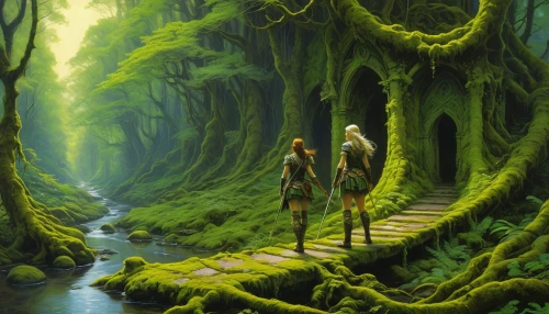 elven forest,green forest,fairy forest,fantasy picture,enchanted forest,forest of dreams,fantasy art,forest path,fairy world,fairytale forest,greenforest,elves,holy forest,fairies aloft,druid grove,old-growth forest,fairies,heroic fantasy,dryad,garden of eden,Illustration,Realistic Fantasy,Realistic Fantasy 03