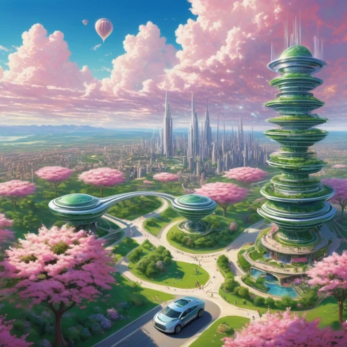 futuristic landscape,fantasy city,utopian,sky city,skyscraper town,aurora village,futuristic architecture,fantasy world,alien world,pink city,alien planet,futuristic,valerian,ancient city,fantasy landscape,hub,skyscrapers,metropolis,dream world,terraforming,Illustration,Realistic Fantasy,Realistic Fantasy 03