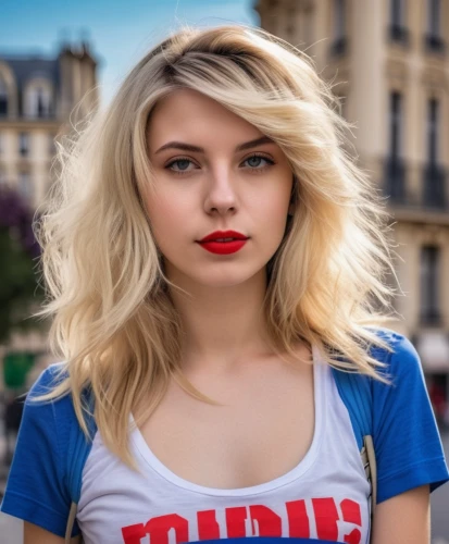 girl in t-shirt,bonjour bongu,blonde woman,blonde girl,french digital background,blond girl,cool blonde,paris,retro girl,tshirt,beautiful young woman,french valentine,pompadour,red lips,retro woman,young woman,dodge la femme,bonnet,coquette,blonde girl with christmas gift,Photography,General,Realistic