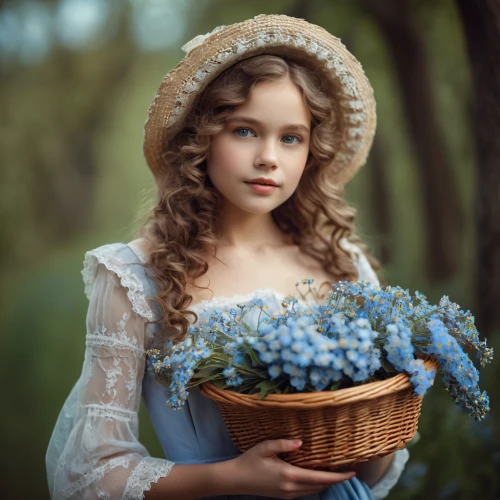 blue hydrangea,flower girl basket,beautiful girl with flowers,girl in flowers,girl picking flowers,blue bonnet,flowers in basket,holding flowers,blue flowers,blue rose,forget-me-not,flower basket,hydrangea,blue flower,flower girl,girl in a wreath,hydrangeas,child portrait,vintage flowers,girl in the garden,Photography,General,Cinematic