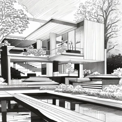 archidaily,timber house,japanese architecture,house drawing,mid century house,decking,eco-construction,modern architecture,modern house,wood deck,garden elevation,residential house,cubic house,architect plan,inverted cottage,wooden decking,dunes house,tree house,landscape design sydney,wooden house,Design Sketch,Design Sketch,Fine Line Art