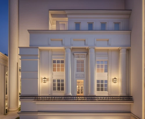 model house,classical architecture,neoclassical,two story house,exterior decoration,house front,house with caryatids,old town house,facade lantern,block balcony,house facade,konzerthaus,facade painting,town house,luxury property,konzerthaus berlin,3d rendering,doric columns,doll's house,appartment building,Photography,General,Realistic