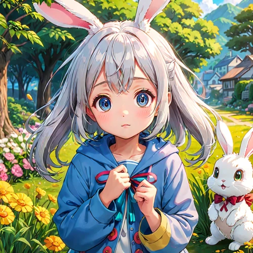 little bunny,spring background,little rabbit,rabbits and hares,bunny,springtime background,rabbits,european rabbit,white bunny,easter background,female hares,white rabbit,rabbit,children's background,bunny on flower,rabbit pulling carrot,easter banner,cottontail,hare trail,flower background,Anime,Anime,Traditional