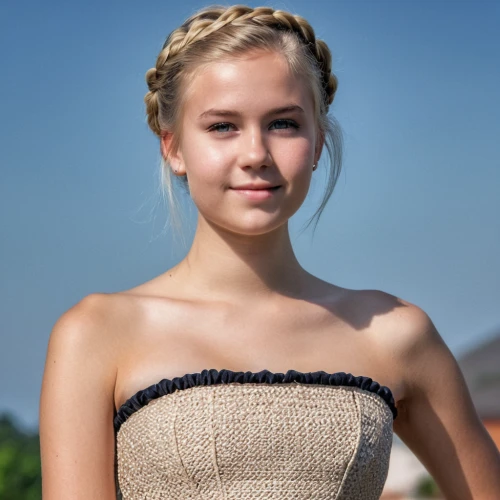 girl in white dress,blond girl,lily-rose melody depp,girl in a long dress,a girl in a dress,strapless dress,polka dot dress,little girl dresses,country dress,braids,beautiful young woman,katniss,hollywood actress,sound of music,nice dress,braid,ukrainian,young beauty,beautiful girl,french braid,Photography,General,Realistic