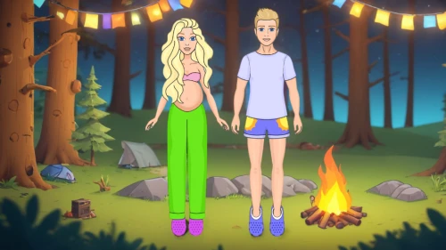 cartoon forest,animated cartoon,adam and eve,horsetail family,elven forest,campfires,the night of kupala,girl and boy outdoor,fairy forest,asterales,devilwood,witches legs,elves,arrowroot family,camping,river pines,cute cartoon image,prince and princess,camp fire,enchanted forest