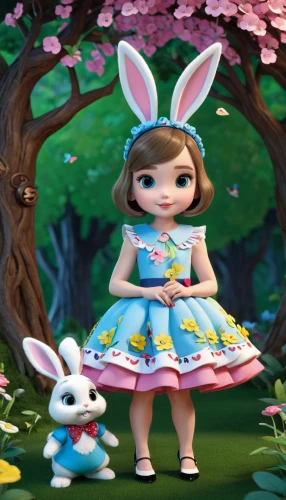 alice in wonderland,easter theme,cute cartoon character,fairy tale character,alice,spring background,cute cartoon image,clove garden,easter background,doll dress,children's background,fairytale characters,springtime background,princess sofia,fairy forest,wonderland,cinderella,cartoon flowers,bluebell,little bunny,Unique,3D,3D Character