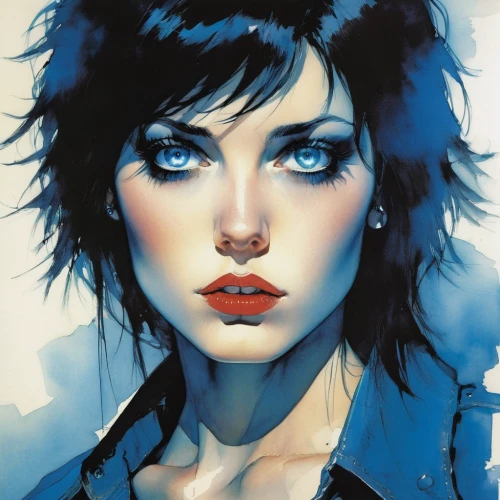 transistor,the blue eye,blue eye,blue eyes,gentiana,birds of prey-night,fantasy portrait,blue enchantress,blue painting,electric blue,femme fatale,ojos azules,blue background,black widow,blue rain,deep blue,cat eyes,shepard,blue heart,clementine,Illustration,Paper based,Paper Based 12