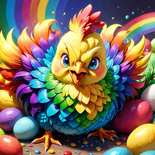 easter background,easter chick,phoenix rooster,nest easter,rainbow rabbit,easter theme,easter-colors,painting easter egg,colorful foil background,rainbow background,colorful birds,yellow chicken,feathers bird,easter festival,colorful eggs,gryphon,cockerel,colorful background,colored eggs,decoration bird,Anime,Anime,General