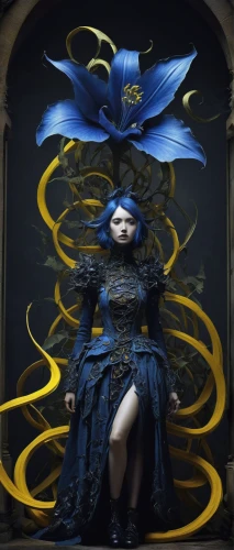 blue enchantress,queen of the night,raven sculpture,bjork,dark blue and gold,crow queen,baroque angel,fantasia,the enchantress,masquerade,blue peacock,gothic portrait,sapphire,throne,fairy peacock,monarch,sorceress,medusa,the carnival of venice,vax figure,Photography,Artistic Photography,Artistic Photography 11
