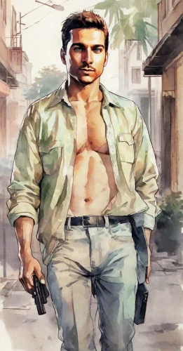 che,gangstar,sikaran,mercenary,mubarak,big hero,propane,male character,cargo pants,pubg mascot,gi,guevara,mohammed ali,volpino italiano,jawaharlal,india gun,man holding gun and light,bombay,steel man,game art,Digital Art,Watercolor