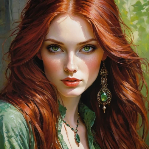 redheads,red-haired,celtic woman,romantic portrait,fantasy portrait,red head,fantasy art,mystical portrait of a girl,faery,redhead doll,redheaded,young woman,the enchantress,redhair,sorceress,celtic queen,girl portrait,redhead,emile vernon,portrait of a girl,Conceptual Art,Oil color,Oil Color 09