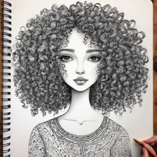 afro,graphite,girl portrait,girl drawing,merida,charcoal pencil,pencil drawing,portrait of a girl,copic,pen drawing,afro-american,poodle,mystical portrait of a girl,curls,pencil drawings,pencil and paper,curly hair,brook,lychees,ball point,Illustration,Abstract Fantasy,Abstract Fantasy 07