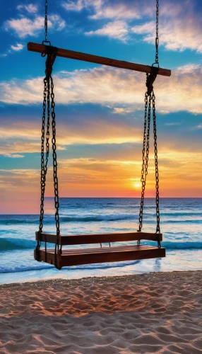 wooden swing,empty swing,swing set,hanging swing,golden swing,swings,beach furniture,hanging chair,swing,anchored,deckchair,bench by the sea,parallel bars,swinging,old wooden boat at sunrise,deckchairs,equilibrist,seesaw,deck chair,flying carpet,Photography,General,Realistic