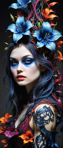 faery,blue enchantress,fantasy art,faerie,elven flower,widow flower,fairy peacock,bodypainting,body painting,the carnival of venice,blue rose,fantasy portrait,the enchantress,masquerade,bluejay,lobelia,splintered,image manipulation,plumbago,flowers png