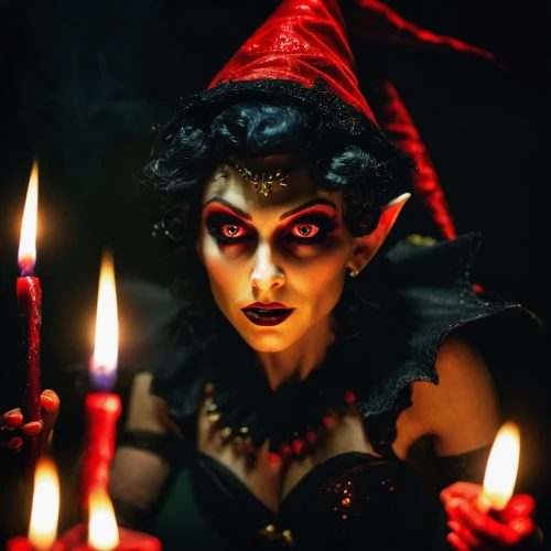 black candle,sorceress,vampire woman,vampire lady,celebration of witches,evil fairy,the enchantress,fire-eater,the witch,gothic portrait,candlemaker,voodoo woman,fire eater,gothic woman,dark gothic mood,psychic vampire,dark portrait,devil,burning candle,queen of hearts,Unique,3D,Toy