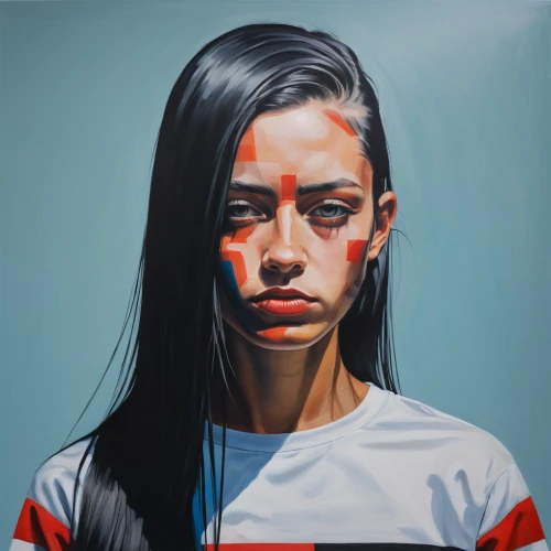 girl in t-shirt,portrait of a girl,girl portrait,oil painting on canvas,oil on canvas,the girl's face,young woman,painting technique,oil painting,mystical portrait of a girl,face portrait,woman face,oil paint,art painting,girl with cloth,art,girl in a long,indigenous painting,woman portrait,nada3,Illustration,Realistic Fantasy,Realistic Fantasy 24