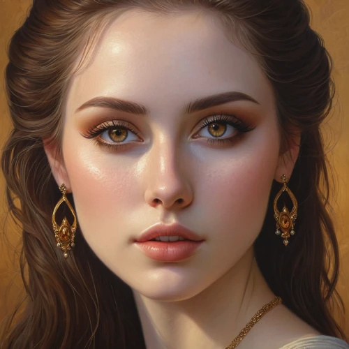 fantasy portrait,girl portrait,romantic portrait,golden eyes,portrait of a girl,gold jewelry,mystical portrait of a girl,fantasy art,woman portrait,gold eyes,digital painting,young woman,earrings,mary-gold,cleopatra,portrait background,world digital painting,face portrait,earring,jaya,Illustration,Realistic Fantasy,Realistic Fantasy 27