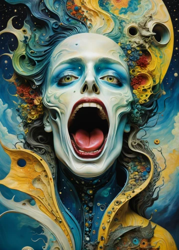 psychedelic art,bodypainting,woman face,medusa,woman's face,mystique,dali,mother earth,hedwig,cirque du soleil,scream,transistor,head woman,bjork,astonishment,siren,gorgon,the enchantress,pierrot,shamanic,Conceptual Art,Daily,Daily 14