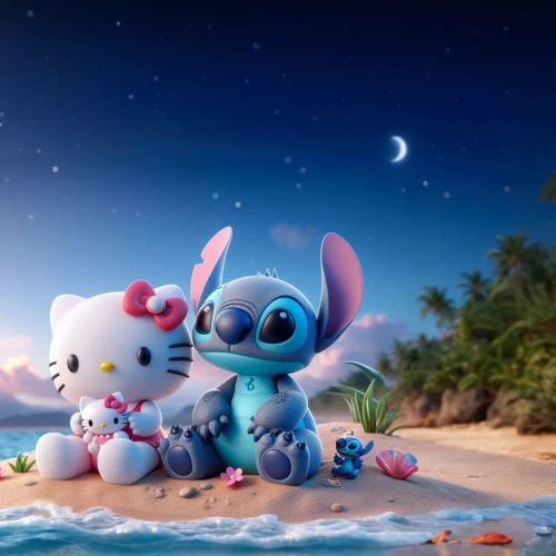 cute cartoon image,stitch,cute cartoon character,cute animals,kawaii animals,soft toys,lilo,little angels,mallow family,cuddly toys,romantic night,plush toys,full hd wallpaper,children's background,hatchlings,baby stars,marshmallows,kawaii people swimming,dream beach,sweeties