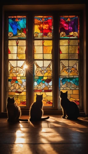 cat silhouettes,stained glass windows,stained glass,stained glass window,wooden windows,church windows,stained glass pattern,windowsill,window glass,window curtain,glass window,french windows,sunbeams,windows,window panes,old windows,row of windows,window to the world,the window,window,Photography,General,Cinematic