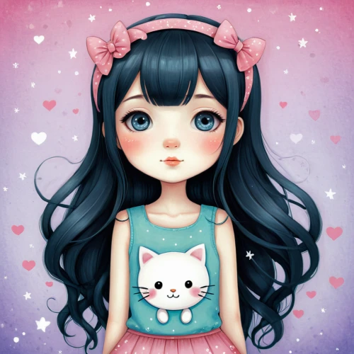 kawaii girl,chibi girl,cute cartoon character,cat kawaii,doll cat,cute cartoon image,kawaii,girl doll,anime girl,artist doll,japanese kawaii,custom portrait,doll's facial features,chibi,girl portrait,kids illustration,anime cartoon,child girl,tumbling doll,japanese doll,Illustration,Abstract Fantasy,Abstract Fantasy 02