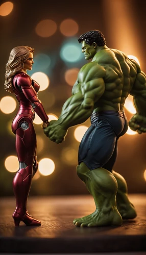 marvel figurine,avenger hulk hero,fist bump,an argument over toys,comic characters,man and woman,proposal,miniature figures,dancing couple,romantic meeting,marvels,hulk,superhero background,arm wrestling,3d figure,confrontation,toy photos,digital compositing,shaking hands,arguing,Photography,General,Cinematic