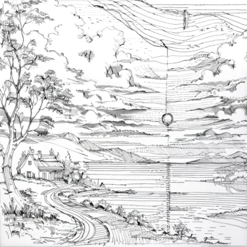 panoramical,sheet drawing,landscape plan,orrery,brook landscape,hand-drawn illustration,pencil and paper,landscape,landscape with sea,pencil lines,tsukemono,game drawing,frame drawing,airships,pen drawing,mono-line line art,panoramic landscape,pencil frame,high landscape,klaus rinke's time field,Design Sketch,Design Sketch,Hand-drawn Line Art