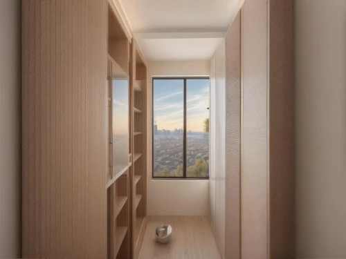 walk-in closet,room divider,sky apartment,bedroom window,bedroom,modern room,japanese-style room,hallway space,wood window,storage cabinet,sliding door,guest room,window with sea view,an apartment,3d rendering,wooden windows,shared apartment,penthouse apartment,window view,window blind,Common,Common,Natural