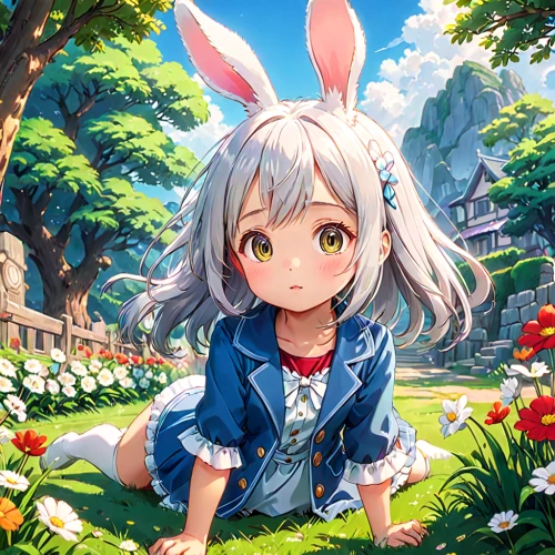 springtime background,spring background,bunny,little bunny,piko,bunny on flower,little rabbit,female hares,hare trail,flower background,rabbit,rabbits and hares,cottontail,white bunny,european rabbit,easter background,rabbit pulling carrot,hare,rabbits,gray hare,Anime,Anime,Traditional