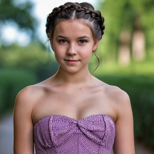 quinceañera,princess sofia,braids,purple dress,cornrows,braid,tiara,daisy jazz isobel ridley,girl in a long dress,bridesmaid,young beauty,katniss,a girl in a dress,little girl in pink dress,beautiful young woman,princess leia,girl in a historic way,strapless dress,girl in white dress,updo,Photography,General,Realistic