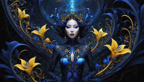 blue enchantress,water lotus,queen of the night,apophysis,sorceress,fantasy art,water-the sword lily,lotus blossom,sacred lotus,the enchantress,lotus with hands,elven flower,fractal art,priestess,widow flower,fractals art,lotus art drawing,flower of water-lily,lotus effect,blue petals,Conceptual Art,Fantasy,Fantasy 34