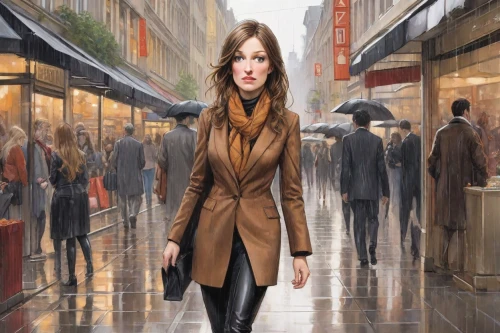 woman walking,girl walking away,walking in the rain,girl in a long,pedestrian,woman shopping,woman in menswear,a pedestrian,overcoat,the girl at the station,mystery book cover,sci fiction illustration,book cover,woman holding a smartphone,world digital painting,long coat,white-collar worker,black coat,city ​​portrait,sprint woman,Digital Art,Comic