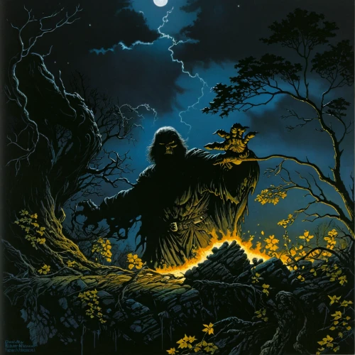halloween poster,wolfman,grimm reaper,the night of kupala,werewolves,cover,dance of death,halloween illustration,the witch,game illustration,book cover,halloween scene,werewolf,night scene,halloween and horror,jrr tolkien,haunted forest,witch's house,walpurgis night,helloween,Conceptual Art,Daily,Daily 09