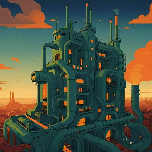 refinery,industrial landscape,industrial ruin,chemical plant,transistor,industrial plant,ruins,ruin,industry,cellular tower,factories,industrial,oil rig,fantasy city,industrial tubes,futuristic landscape,gold castle,bottleneck,industries,heavy water factory,Illustration,Vector,Vector 05