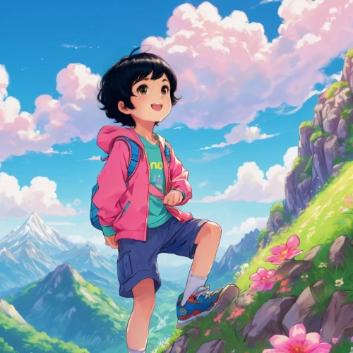 meteora,mountain guide,the spirit of the mountains,studio ghibli,springtime background,mountain world,flying girl,mowgli,spring background,girl in flowers,mountain,agnes,adventure,mountain scene,mulan,girl and boy outdoor,falling flowers,girl picking flowers,mountain hiking,background image