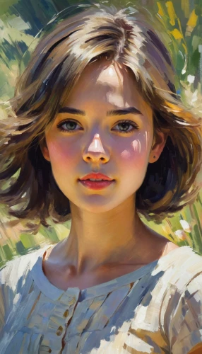 girl portrait,girl in the garden,digital painting,mystical portrait of a girl,world digital painting,little girl in wind,child portrait,portrait of a girl,girl with tree,girl with cloth,child girl,girl picking flowers,girl with bread-and-butter,girl in a long,fantasy portrait,girl in flowers,portrait background,painting technique,girl drawing,girl in cloth,Conceptual Art,Oil color,Oil Color 10