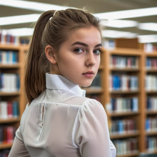 librarian,girl studying,academic,girl at the computer,bolero jacket,school skirt,white shirt,teen,semi-profile,library book,girl portrait,secretary,young woman,school uniform,author,the girl studies press,academic dress,daphne,women's novels,portrait of a girl,Photography,General,Realistic