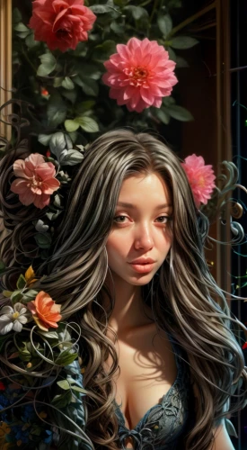 girl in flowers,fantasy portrait,beautiful girl with flowers,fantasy art,fantasy picture,elven flower,portrait background,mystical portrait of a girl,background ivy,world digital painting,fairy tale character,rapunzel,rosa ' amber cover,lyzz flowers,faery,romantic portrait,flower background,rosa 'the fairy,fantasy woman,girl in the garden