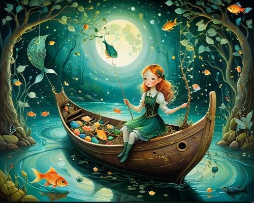 children's fairy tale,fairy tale,fairy tale character,a fairy tale,fantasy picture,girl on the boat,children's background,fairy tales,the sea maid,dream world,little mermaid,mermaid background,green mermaid scale,cinderella,fairytales,picnic boat,fairytale,magical adventure,little boat,fishing float,Illustration,Realistic Fantasy,Realistic Fantasy 16