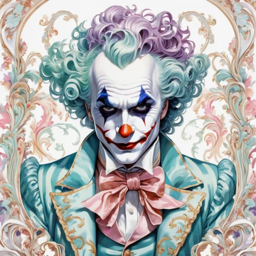 joker,clown,creepy clown,scary clown,it,ringmaster,horror clown,ronald,rodeo clown,cirque,ledger,circus,magician,juggler,pierrot,trickster,circus animal,chalk drawing,masquerade,fantasy portrait,Conceptual Art,Fantasy,Fantasy 24