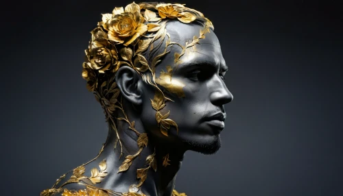 gold leaf,gold paint stroke,gold mask,golden mask,golden wreath,golden crown,bronze sculpture,decorative figure,sculpt,gold filigree,gold foil art,gold crown,gold paint strokes,yellow-gold,gold flower,gold foil crown,abstract gold embossed,gold lacquer,tears bronze,gilding