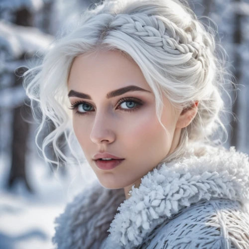 elsa,white rose snow queen,the snow queen,white fur hat,ice queen,winterblueher,ice princess,suit of the snow maiden,eternal snow,snow owl,white winter dress,white beauty,frozen,winter magic,fur,fantasy portrait,braid,nordic,winter rose,winter background,Photography,General,Fantasy