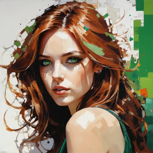 poison ivy,girl in a wreath,dryad,girl portrait,girl in flowers,linden blossom,young woman,green wreath,flower painting,art painting,redheads,world digital painting,digital painting,photo painting,fantasy portrait,flora,emerald,red-haired,portrait of a girl,fantasy art,Conceptual Art,Oil color,Oil Color 07