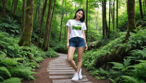 forest background,green forest,bamboo forest,forest walk,girl in t-shirt,isolated t-shirt,in the forest,green background,forest path,valdivian temperate rain forest,greenforest,eco,nature trail,hiking path,greenery,forest,rainforest,tree top path,girl in a long,landscape background,Photography,General,Realistic