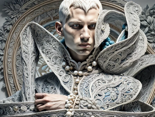 male elf,cullen skink,silver octopus,silver lacquer,elven,silversmith,father frost,queen cage,mirror of souls,fantasy portrait,silvery,eternal snow,silver,dark elf,pierrot,prejmer,male character,witcher,konstantin bow,lokportrait