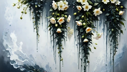 cherokee rose,falling flowers,flower water,bridal veil,water flower,water-the sword lily,lisianthus,flower painting,white roses,everlasting flowers,fallen petals,fallen flower,white floral background,spray roses,white rose snow queen,peace lilies,flowers fall,blooming wreath,lily of the valley,elven flower,Conceptual Art,Fantasy,Fantasy 05