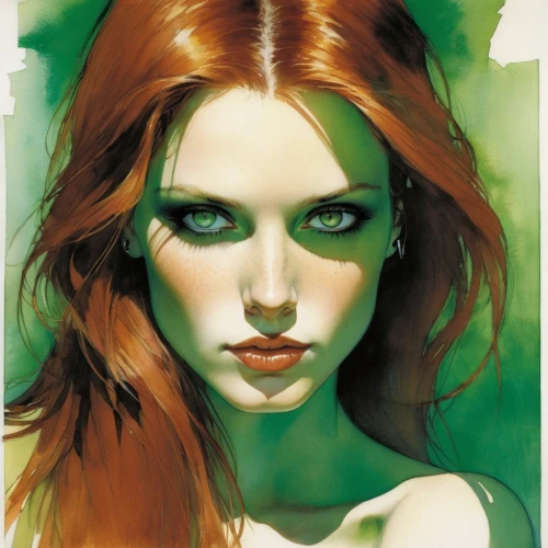 poison ivy,clary,redheads,green skin,firestar,the enchantress,red-haired,dryad,redhead doll,emerald,green goblin,red head,sorceress,mystique,redheaded,green lantern,black widow,starfire,green eyes,green,Illustration,Paper based,Paper Based 12