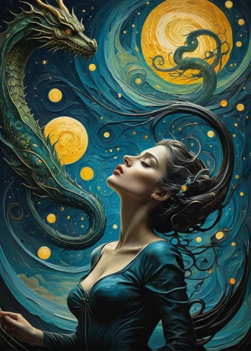 fantasy art,fantasy picture,the zodiac sign pisces,sci fiction illustration,fantasy portrait,swirling,queen of the night,constellation swan,fractals art,fantasy woman,mystical portrait of a girl,the enchantress,sorceress,mermaid background,horoscope pisces,faery,faerie,zodiac sign libra,dreams catcher,moon and star,Illustration,Realistic Fantasy,Realistic Fantasy 17