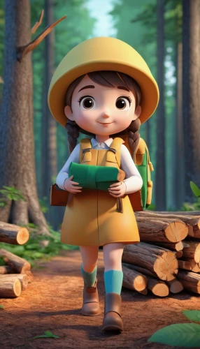 agnes,farmer in the woods,cute cartoon character,forest workers,woodsman,mountain guide,marie leaf,girl and boy outdoor,forest man,zookeeper,forest background,girl with bread-and-butter,forest clover,lumberjack,park ranger,hiker,scout,bamboo shoot,arborist,adventurer,Unique,3D,3D Character