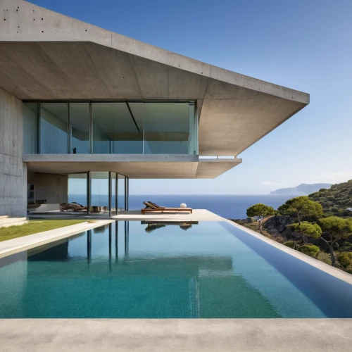 dunes house,modern architecture,pool house,modern house,exposed concrete,luxury property,infinity swimming pool,house by the water,summer house,beach house,cubic house,roof landscape,holiday villa,flat roof,concrete construction,mid century house,contemporary,modern style,futuristic architecture,architecture,Photography,General,Realistic
